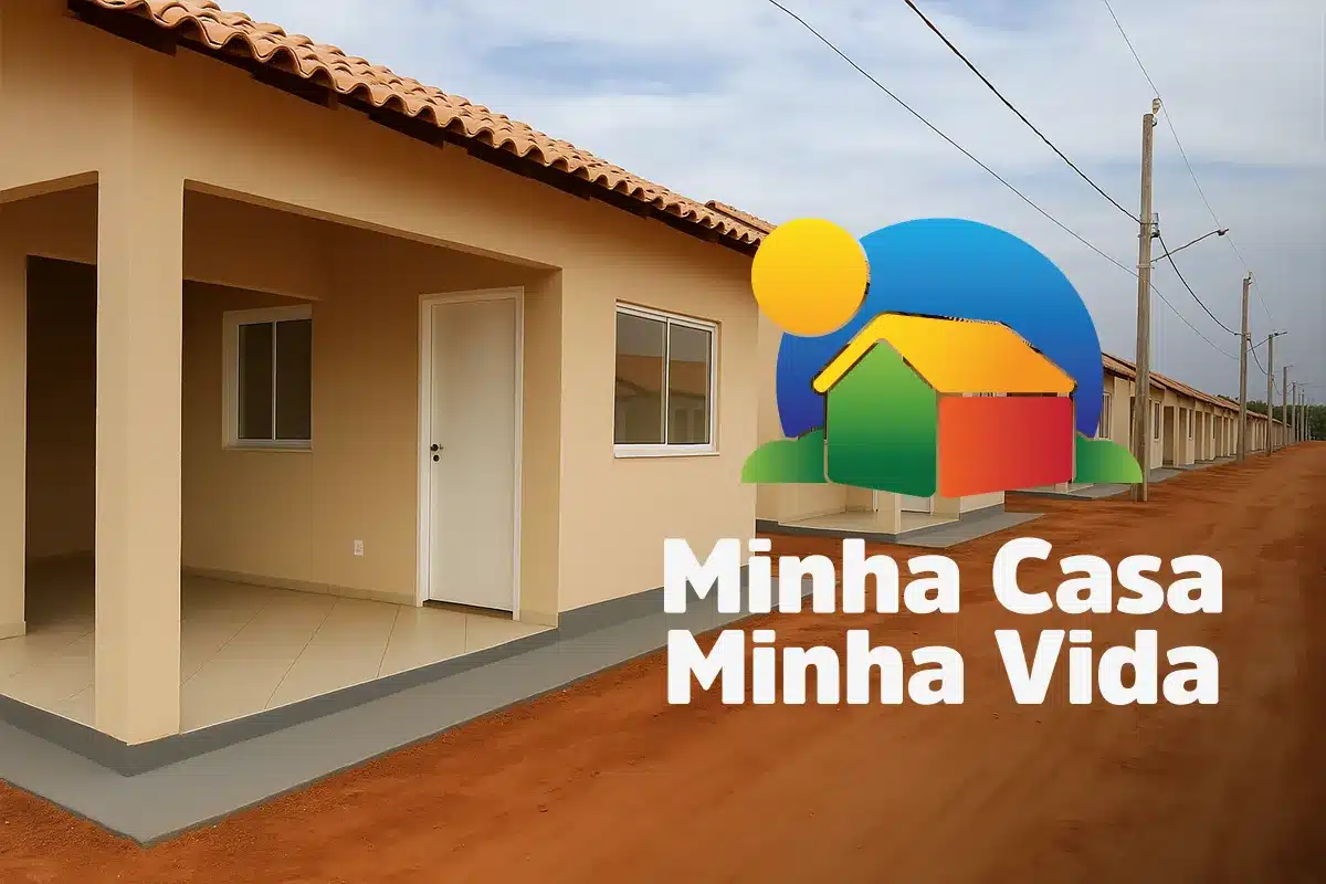 Imagem de casas do programa Minha Casa Minha Vida com logo do programa