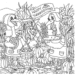 Desenho com três aves comemorando o Dia de Ação de Graças