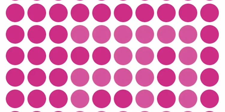 Desafio visual de percepção com diversos círculos rosa onde o objetivo é encontrar o número 20.