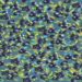 Desafio visual com uma ilustração de mirtilos azuis com folhas verdes em fundo desfocado azul e amarelo