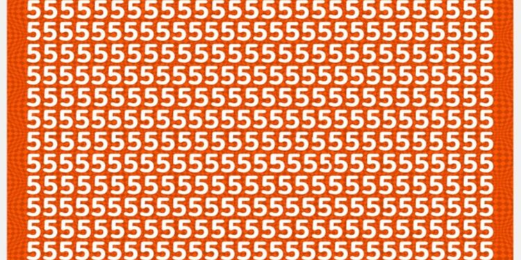 Desafio visual com padrão do número 5 repetido em fundo laranja, contendo uma letra S escondida