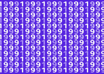 Desafio visual com vários números 1999 e um número 1998 no meio, em fundo azul