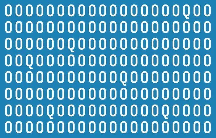 Desafio visual para encontrar os zeros diferentes camuflados entre os zeros em fundo azul. Desafio visual com zeros em fundo azul, apresentando vários zeros diferentes espalhados para serem encontrados.