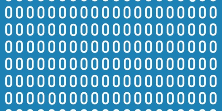 Desafio visual com zeros em fundo azul, apresentando vários zeros diferentes espalhados para serem encontrados.