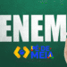 Imagem ilustrativa sobre o ENEM 2025 e o programa Pé-de-Meia, com o logotipo do programa e destaque para a frase ENEM em letras grandes em fundo verde.