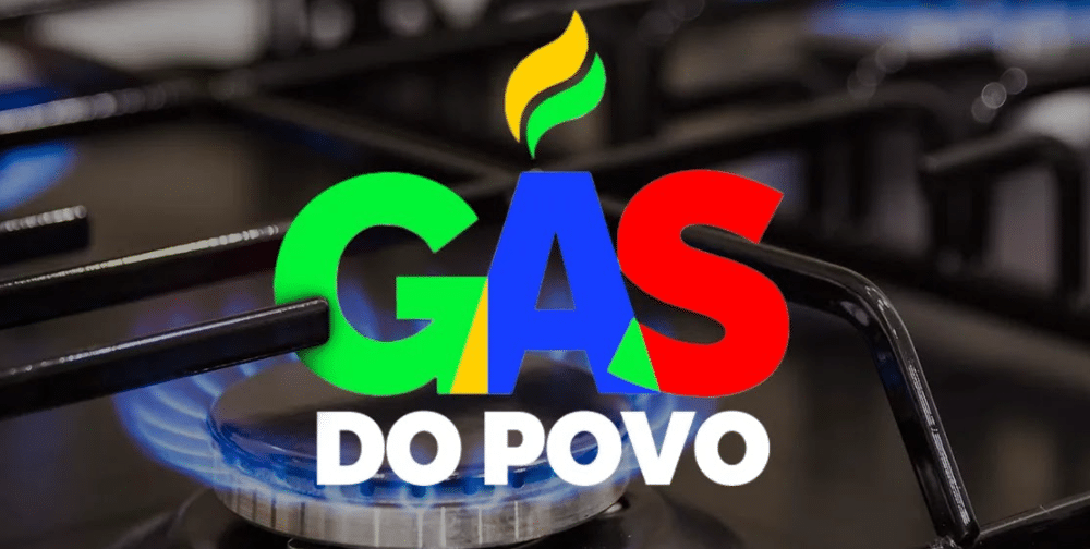 Logo Gás do Povo Logo colorido do programa Gás do Povo com as palavras "GÁS" em verde, azul e vermelho, "DO POVO" em branco, ícone de chama e queimador de fogão a gás com chama azul no primeiro plano.
