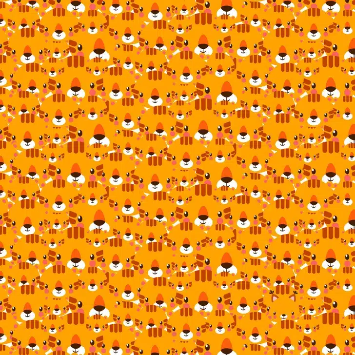 Ilusão de ótica com um padrão repetitivo de tigres com fundo laranja