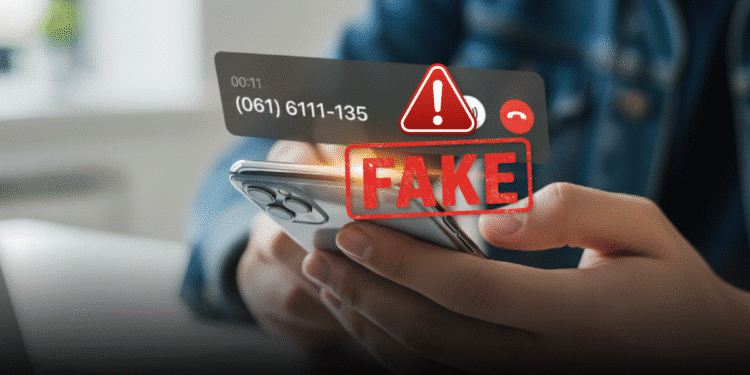 Aviso de ligação falsa sobre a Prova de Vida do INSS. Imagem mostra a tela de um celular com a palavra 'FAKE' em destaque, indicando tentativa de fraude.