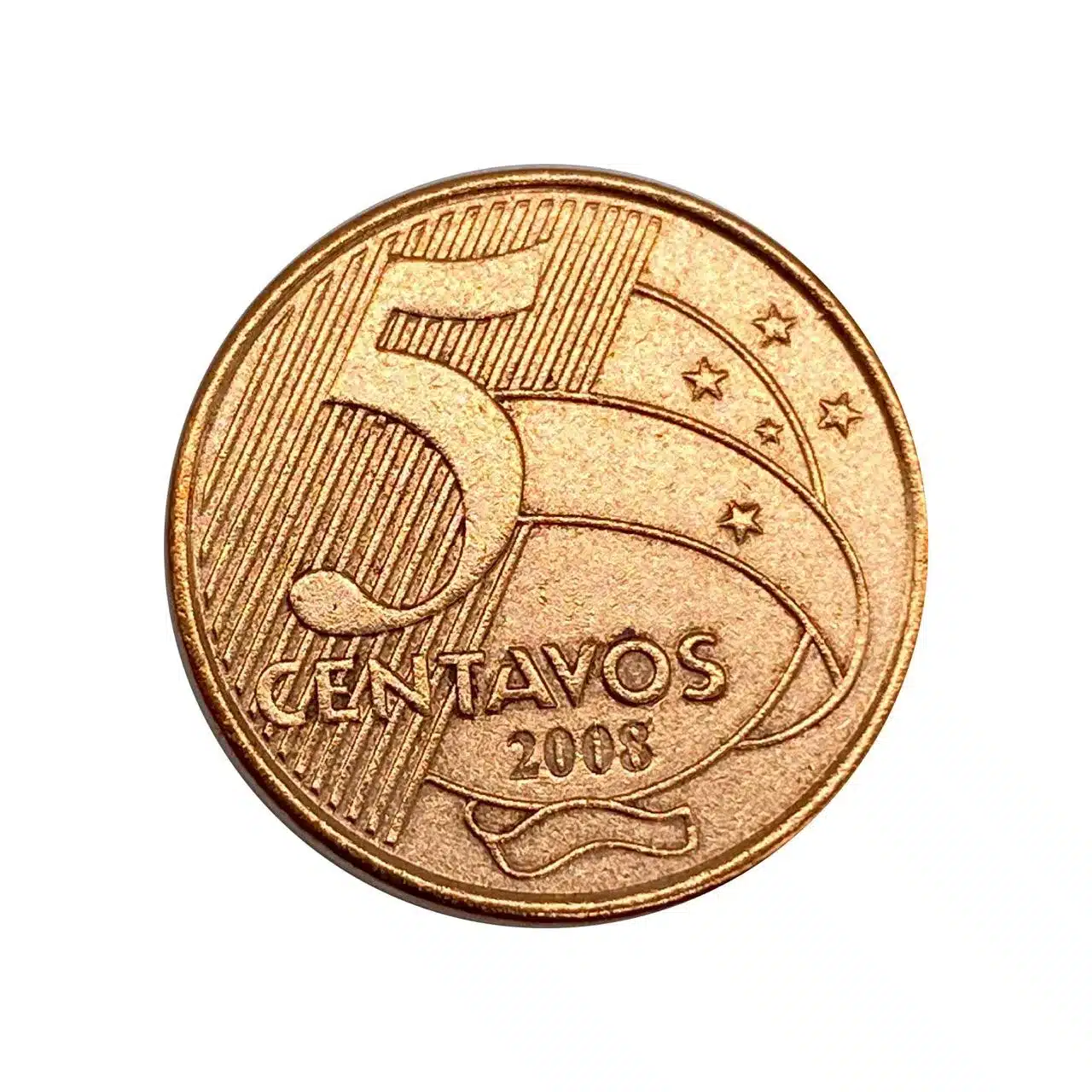 Numismata estudando e fazendo anotações, focado na busca pela moeda de 5 Centavos de 2008. A imagem simboliza o esforço para encontrar a peça de baixa tiragem (28.672.000 unidades).