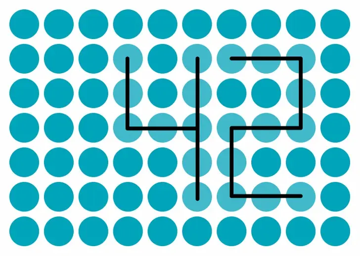 Ilustração destacando o número 42 formado sobre uma grade de círculos azuis.