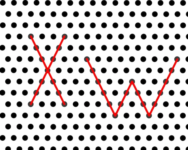 Teste de percepção visual com letras X e W Teste de percepção visual com as letras X e W formadas por pontos.