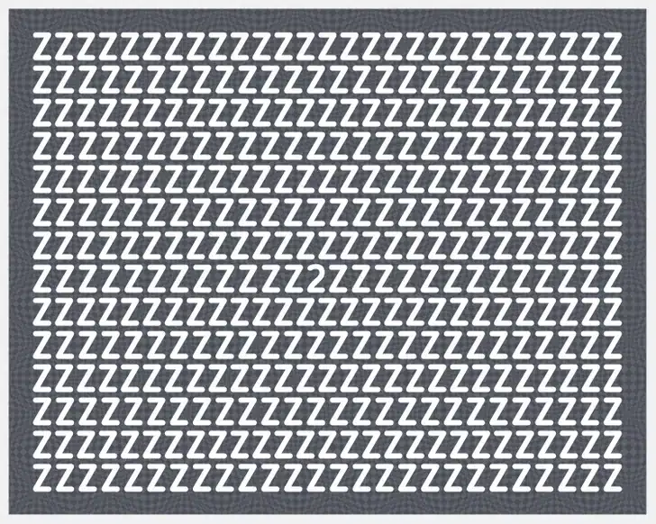 Teste de QI com várias letras Z brancas em fundo cinza, destaque para o 2 escondido entre elas