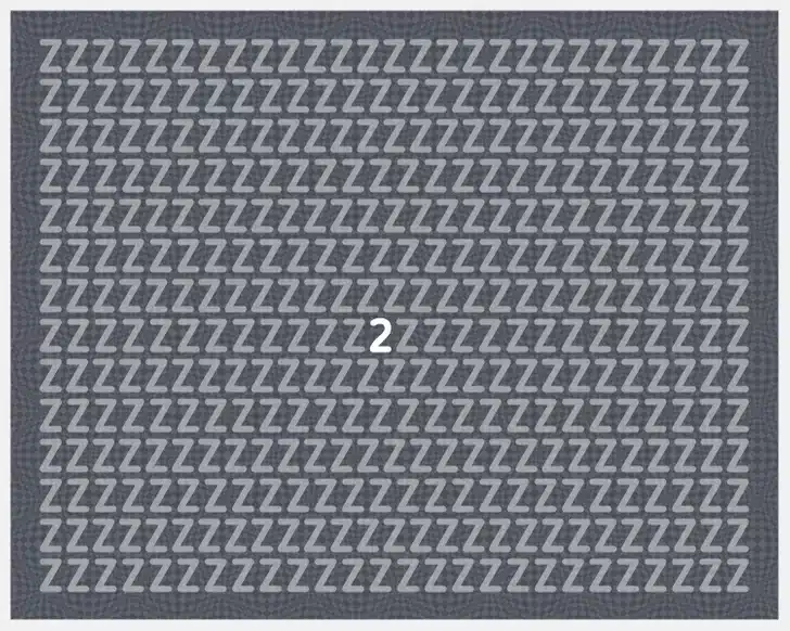 Teste de QI com várias letras Z brancas em fundo cinza, destaque para o 2 escondido entre elas