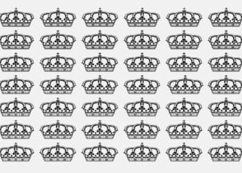 Teste visual com diversos desenhos de coroas reais pretas alinhadas em formato de grade com detalhes ornamentais