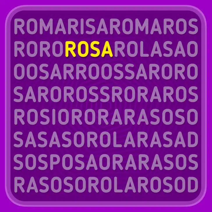 Teste visual com um texto cheio de letras brancas em caixa alta sobre fundo roxo