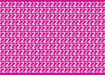 Teste visual com um padrão repetido do número 2 em cores branco e rosa claro sobre fundo rosa.