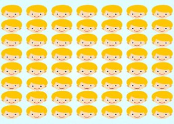 Teste visual com múltiplos rostos amarelos sorridentes com um rosto triste