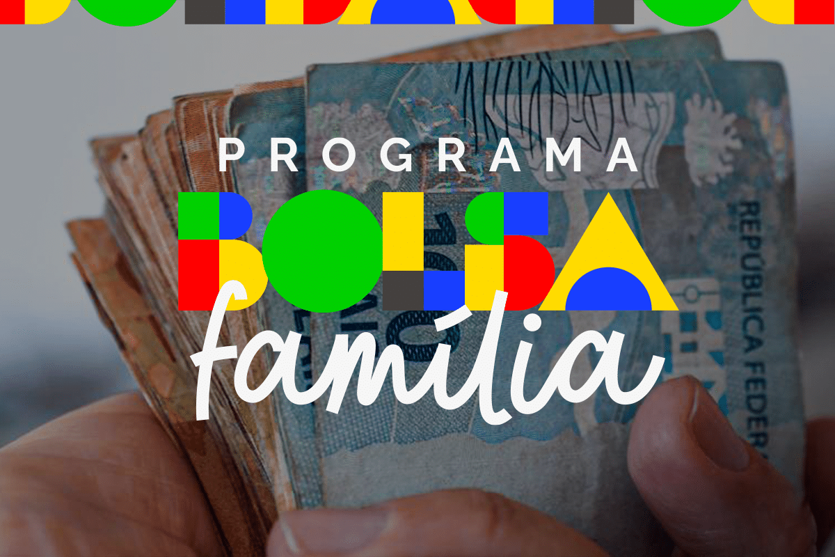 Imagem do logo do Programa Bolsa Família, com notas de dinheiro desfocadas ao fundo, representando os benefícios sociais aprovados pelo Congresso.