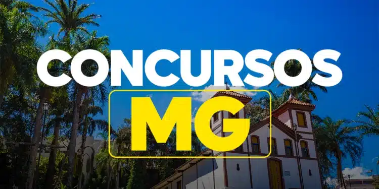 Homepage de concursos em Minas Gerais com igreja histórica ao fundo e céu azul claro