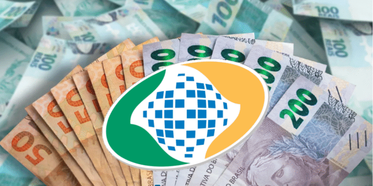 Notas de reais e símbolo da Previdência Social destacando informação sobre o pagamento do INSS antes do Natal.