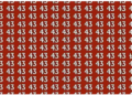 Padrão de números 43 em fundo vermelho com o número 54 invertido e destacado entre eles.