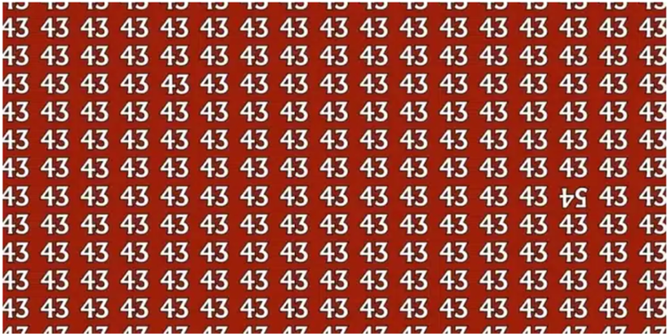 Padrão de números 43 em fundo vermelho com o número 54 invertido e destacado entre eles.