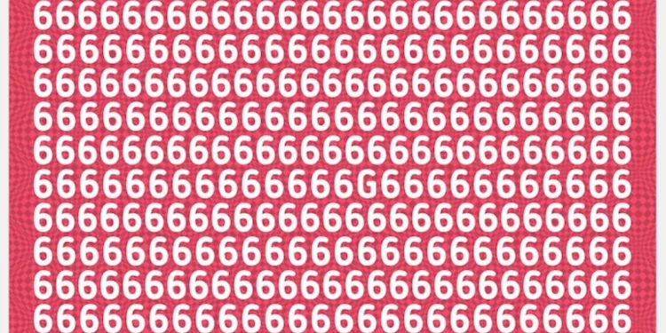 Imagem de desafio visual com números 6, onde o objetivo é encontrar a letra G em 15 segundos.