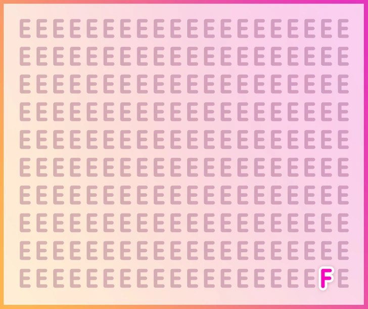 Encontre a letra F camuflada neste teste visual com letras E Desafio visual com várias letras E em formato de grade e uma letra F escondida entre elas