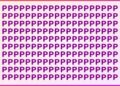 Desafio visual com várias letras P em roxo e uma letra R escondida no meio sobre fundo rosa