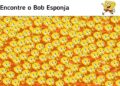 Desafio visual com muitos Piu Pius amarelos e um Bob Esponja escondido no meio