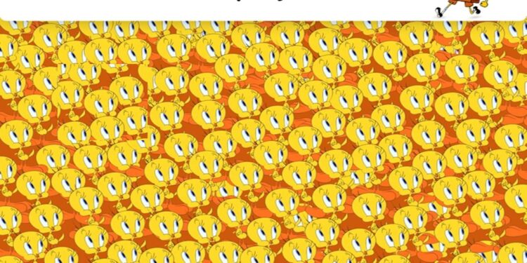 Desafio visual com muitos Piu Pius amarelos e um Bob Esponja escondido no meio