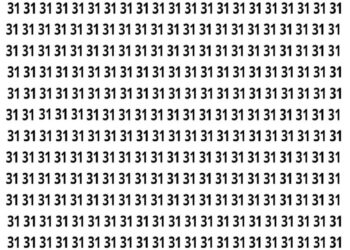Desafio visual com uma sequência repetida do número 31 em preto sobre fundo branco