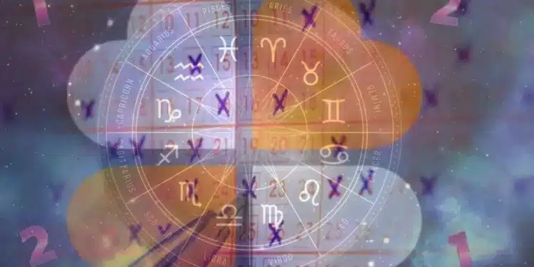 Imagem ilustrativa sobre a loteria de 2026 com destaque para os signos do zodíaco, misturando elementos astrológicos e sorte.