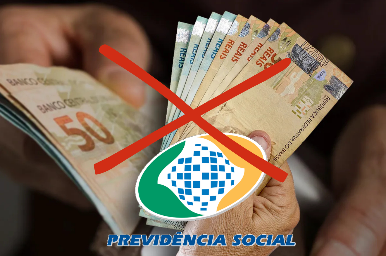 Nota de dinheiro com símbolo do INSS e sinal de suspensão indicando paralisação temporária dos pagamentos em dezembro devido ao recesso bancário