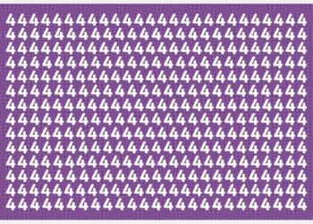 Teste visual com muitos números 4 brancos em um fundo roxo, contendo uma letra A entre eles