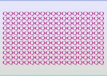 Teste visual com várias letras Q em cor vinho organizadas em linhas, com uma letra O entre elas