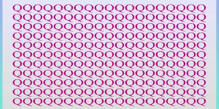 Teste visual com várias letras Q em cor vinho organizadas em linhas, com uma letra O entre elas