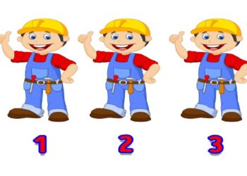 Teste visual com desenho de trabalhador da construção civil com capacete amarelo, macacão azul e camisa vermelha, sinalizando positivo