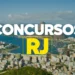 Vista aérea da cidade do Rio de Janeiro com texto concursos RJ em destaque