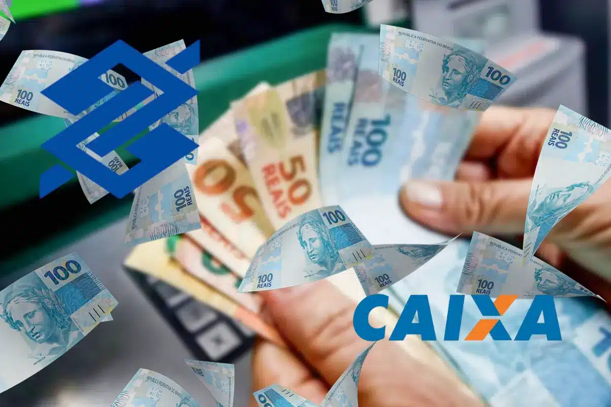 PIX de R$ 1.621 da Caixa e Banco do Brasil - Abono Salarial 2026 Cédulas de reais e os logotipos da Caixa e do Banco do Brasil, representando o PIX de R$ 1.621 realizado pelas instituições.