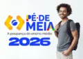 Jovem sorrindo com mochila, representando o programa Pé-de-Meia 2026, com dúvida sobre o pagamento na última semana de janeiro.