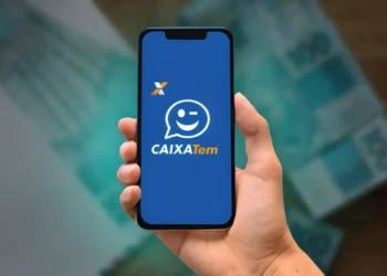 Aplicativo Caixa Tem exibindo a tela de login com o logo Caixa Tem, relacionada ao pagamento de PIX de R$ 2.800 para CPFs no dia 26/01.