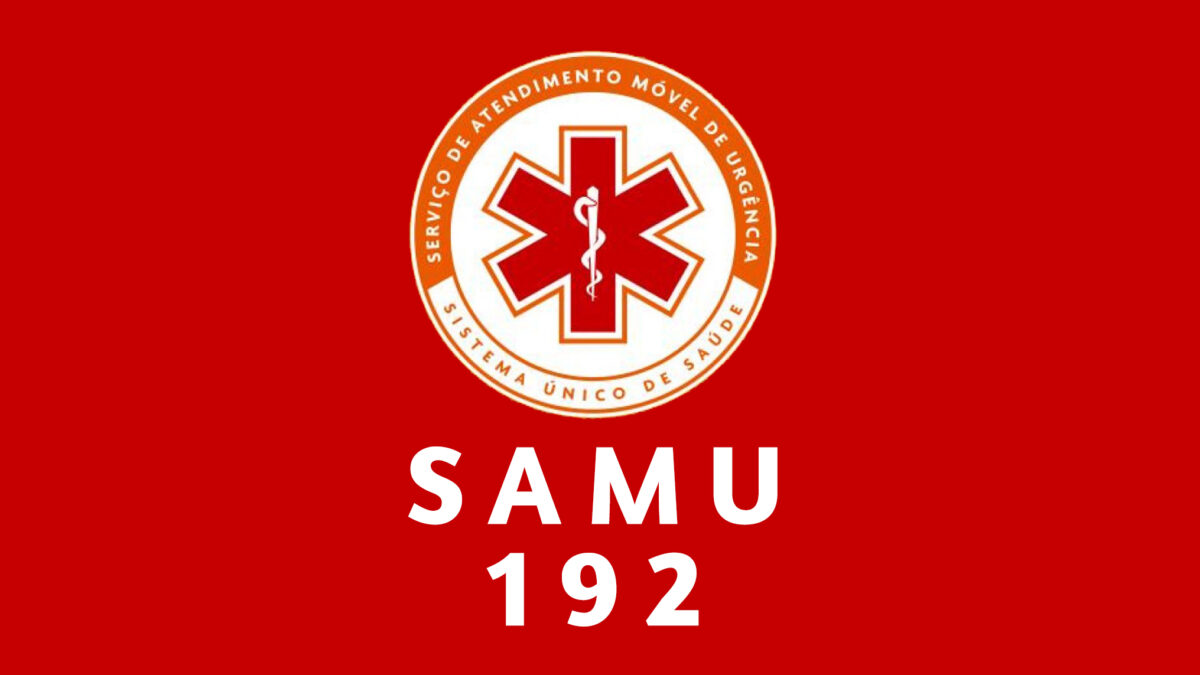 Concurso SAMU 2026 Logotipo do SAMU com estrela da vida vermelha e fundo vermelho