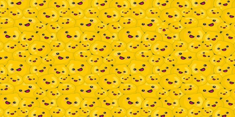 Desafio visual com vários limões amarelos sorridentes em fundo amarelo