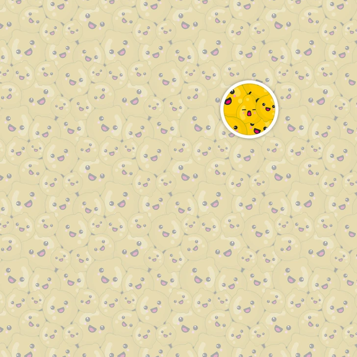 Encontre a pera camuflada no padrão divertido de limões amarelos com expressões felizes. Desafio visual com vários limões amarelos sorridentes em fundo amarelo