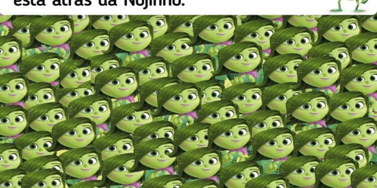 Desafio visual com várias imagens da Nojinho e o Mike Wazowski camuflado no fundo