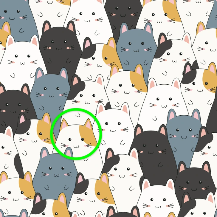 Ache o gatinho escondido entre os diferentes hamsters. Desafio visual com ilustrações de hamsters em tons branco, preto, cinza e caramelo, com traços simples e expressões simpáticas