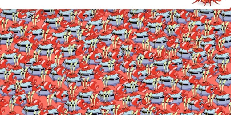 Desafio visual com uma imagem de muitos caranguejos animados juntos; desafio é encontrar o Sebastião escondido