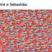 Desafio visual com uma imagem de muitos caranguejos animados juntos; desafio é encontrar o Sebastião escondido