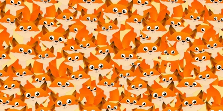 Imagem divertida de várias raposas e um esquilo escondido.